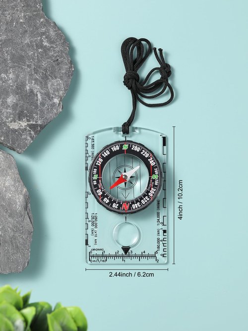 Acrylic Orienteering Compass, 360° Rotating Bezel with Azimuth Bearing, Pocket Compass for Hiking, Survival & Outdoor Navigation, Transparent