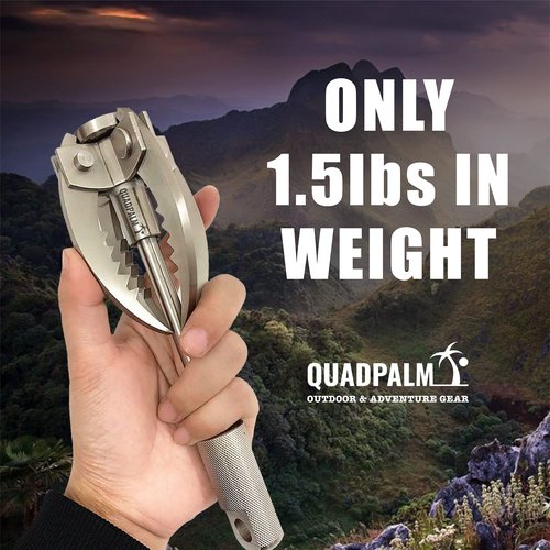 QUADPALM Grappling Hook and Black Rope 10M (32ft) - Multifunctional Heavy Duty Survival Hook - 2 Locking carabiners - 4 Stainless Steel Folding Claws - Survival Gear - Outdoors Camping Hiking