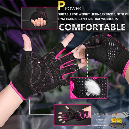 MOREOK Workout Gloves - Padded Weight Lifting for Men/Women, [3MM Gel] Fingerless Grip Gym Fitness Gloves Pink-S