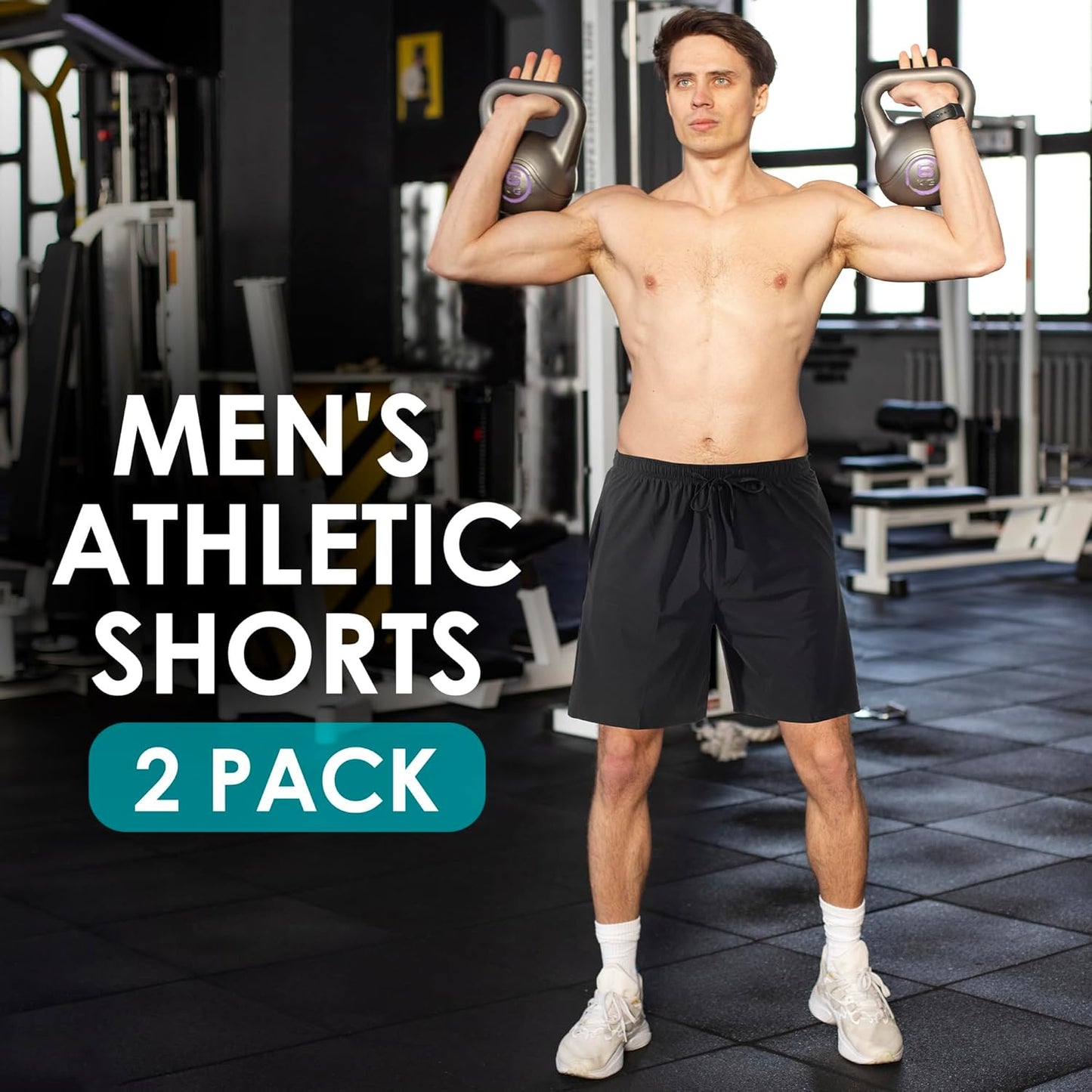 2 Pack Mens Running Athletic Shorts for Men's Lightweight Workout Gym Shorts Quick Dry Hiking Basketball