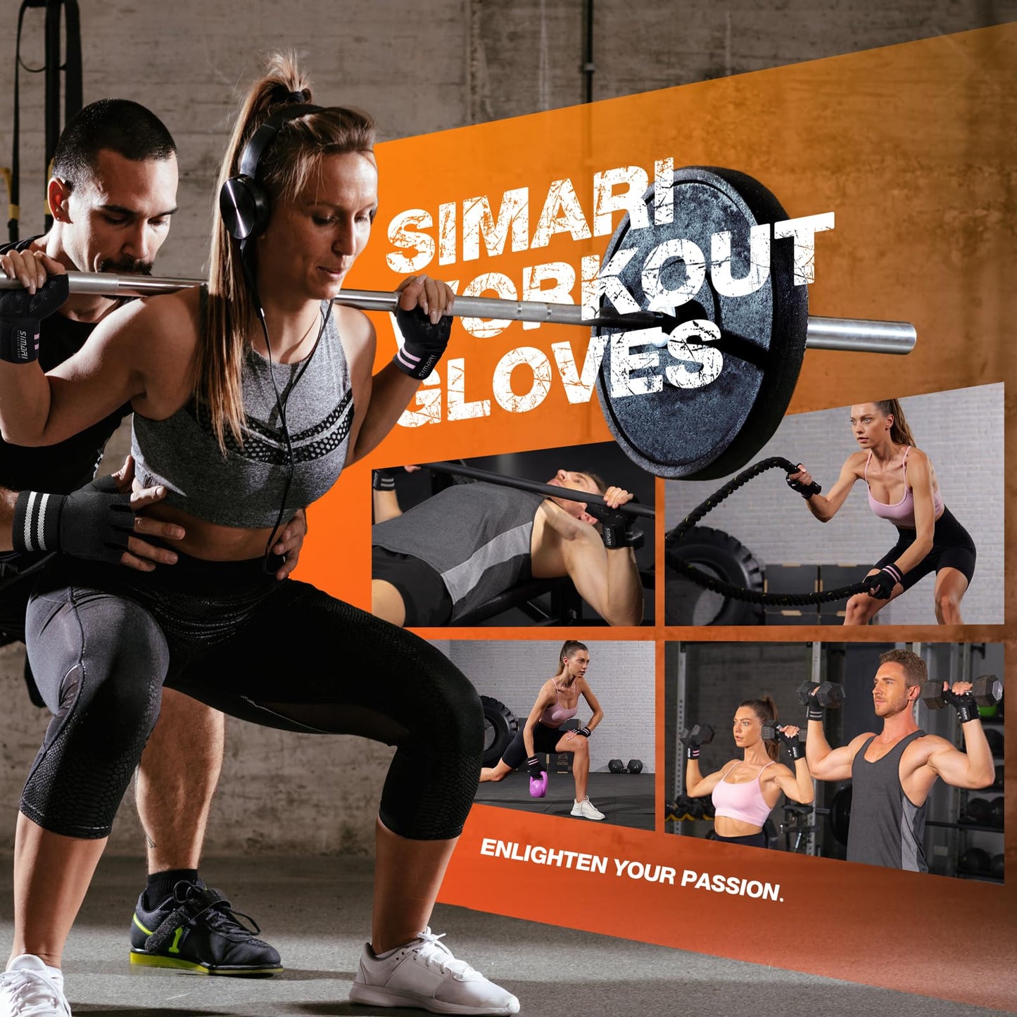 SIMARI Wrist Support Workout Gloves for Men & Women, Weight Lifting Gloves with Padded, Grip, Palm Protection, Gift for Gym Exercise, Cycling, Weightlifting Training, Kayaking, Fitness (Black Gray-M)
