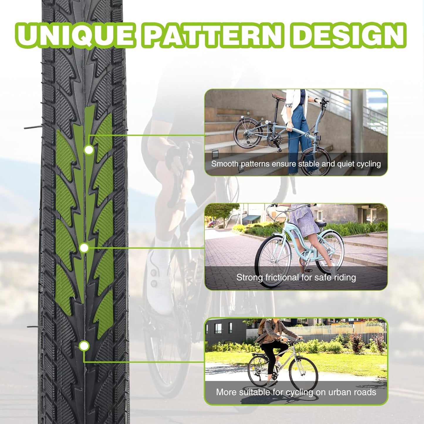 20/24 x 1.75 Inch Bike One/Two Pack Bicycle White Wall Side Black Tires Folding Bead Tires with/Without Inner Tubes Compatible with 20"/ 24" City Bike, Lady Bicycle, Cruiser Bikes, Tricycles