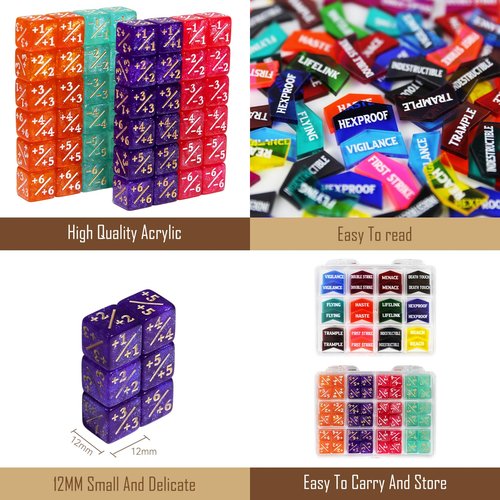 FIGURESLAB 108PCS MTG Keyword Counters Tokens & 12mm MTG Life Counter Dice Set for Magic Card with Box, Compatible with Magic CCG Card Gaming Accessories