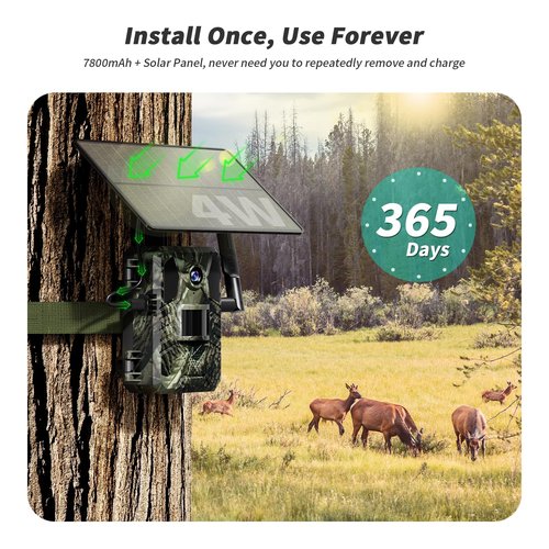 SEHMUA 4G LTE Cellular Trail Cameras 3rd Gen with Live Streaming, Game Camera Built-in SIM Card with Motion Activated 0.2s Trigger Time Solar Trail Camera IP66 Waterproof