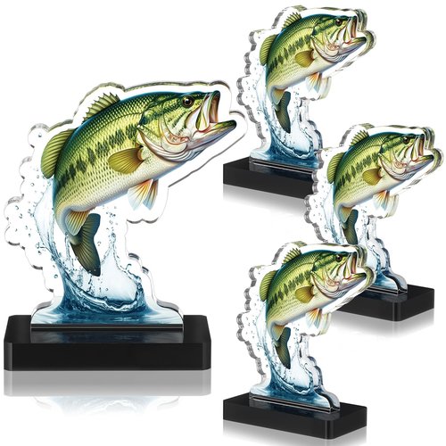 Weysat 4 Pcs Fishing Trophy Award for Ceremonies Tournaments Competitions Acrylic bass Fish Trophy Prizes Reward for Adults Fishermen Gifts