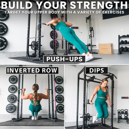Synergee Dip Station Set of 2 Dip Bar Attachments for Power Racks. Compatible with 2x2 Tube Racks with 1" Holes. Max Capacity 350lbs.