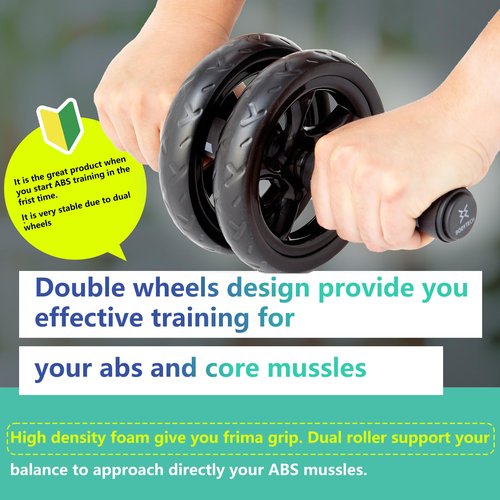 BODYTECH ABS Exercise Roller Wheels workout for Abdominal Core Strength. With fam handle and Knee pad. (Black) BTS91NH001A
