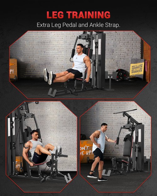 GarveeLife Home Gym Machine, Full Body Workout Machine with 150LBS Weight Stack, Multifunctional All in One Exercise Equipment Station with Preacher Curl Pad, Leg Developer for Strength Training