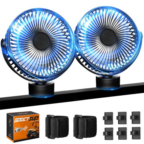 GODCTSUP Upgrade Golf Cart Fan Rechargeable with Magnetic Base, Portable 12000mAh Magnetic Fan with 4 Speeds, LED Lantern, Fits Club Car EZGO Yamaha Golf Cart & Cruise Ship Accessories,1PCS