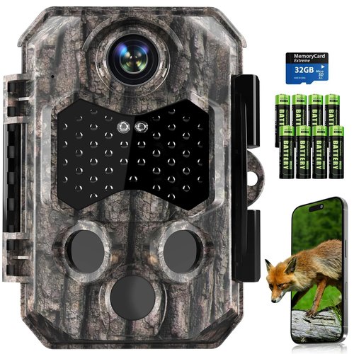 Trail Camera WiFi 84MP 4K, Game Camera with 8 Batteries and 32G SD Card, IP67 Waterproof, 130°Wide Angle, Trail Cam Sends Picture to Cell Phone Suitable for Outdoor Wildlife Detection