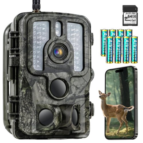 Trail Camera with Night Vision Motion Activated Waterproof, 4K 48MP WiFi Bluetooth Game Camera, 0.1s Trigger IP66 Trail Cam with App Control for Wildlife Monitoring, Deer Hunting, Security