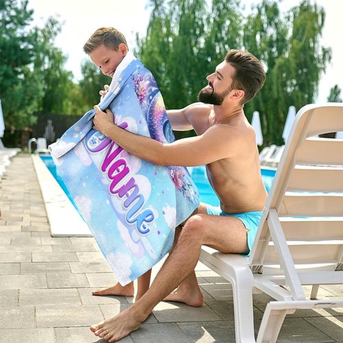 COOPASIA Mermaid Towel for Girls, Personalized Kids Beach Towels with Name, Sandproof, Microfiber, Custom Beach Accessories for Pool Bath Vacation