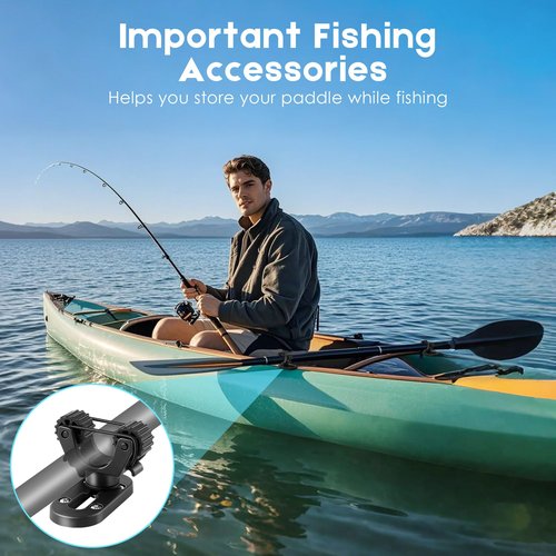Saillong 2 Set Kayak Paddle Holder & Kayak Track Kit, Secure Paddle Holder with Elastic Strap, Low Profile Track with Reliable Edges for Fishing Rail Mount Accessories