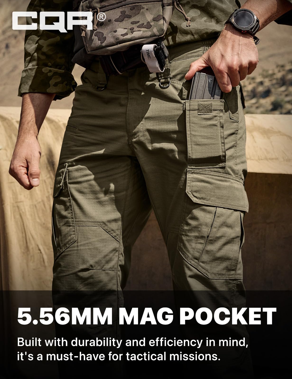 CQR Men's Tactical Pants, Water Resistant Ripstop Cargo Pants, Lightweight EDC Work Hiking Pants, Outdoor Apparel, Raider Mag Soil Green, 34W x 34L