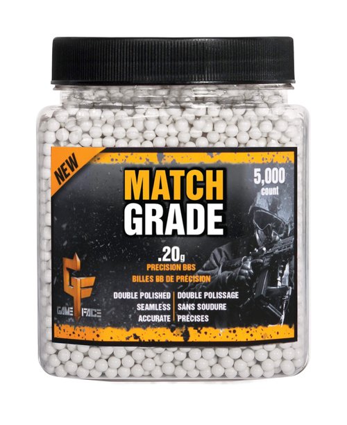 Game Face 20GPW5J 6mm Match Grade .20-Gram 6mm White Airsoft BBs (5000-Count)