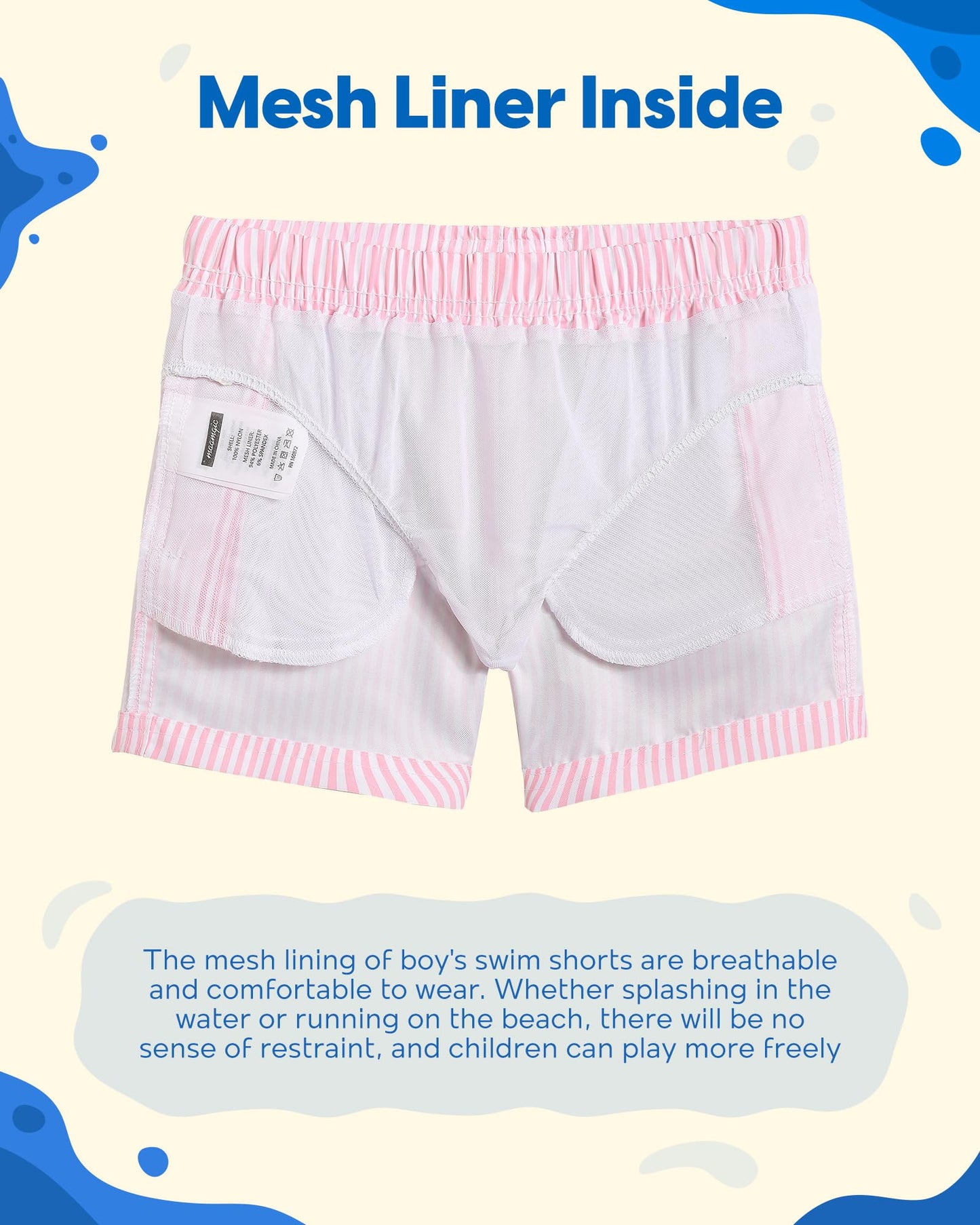 maamgic Boys Swim Trunks Toddler Swim Shorts Little Boys Bathing Suit Swimsuit Toddler Boy Swimwear Pink and White Stripes 10-12 Years,Pink and White Stripes,10 T
