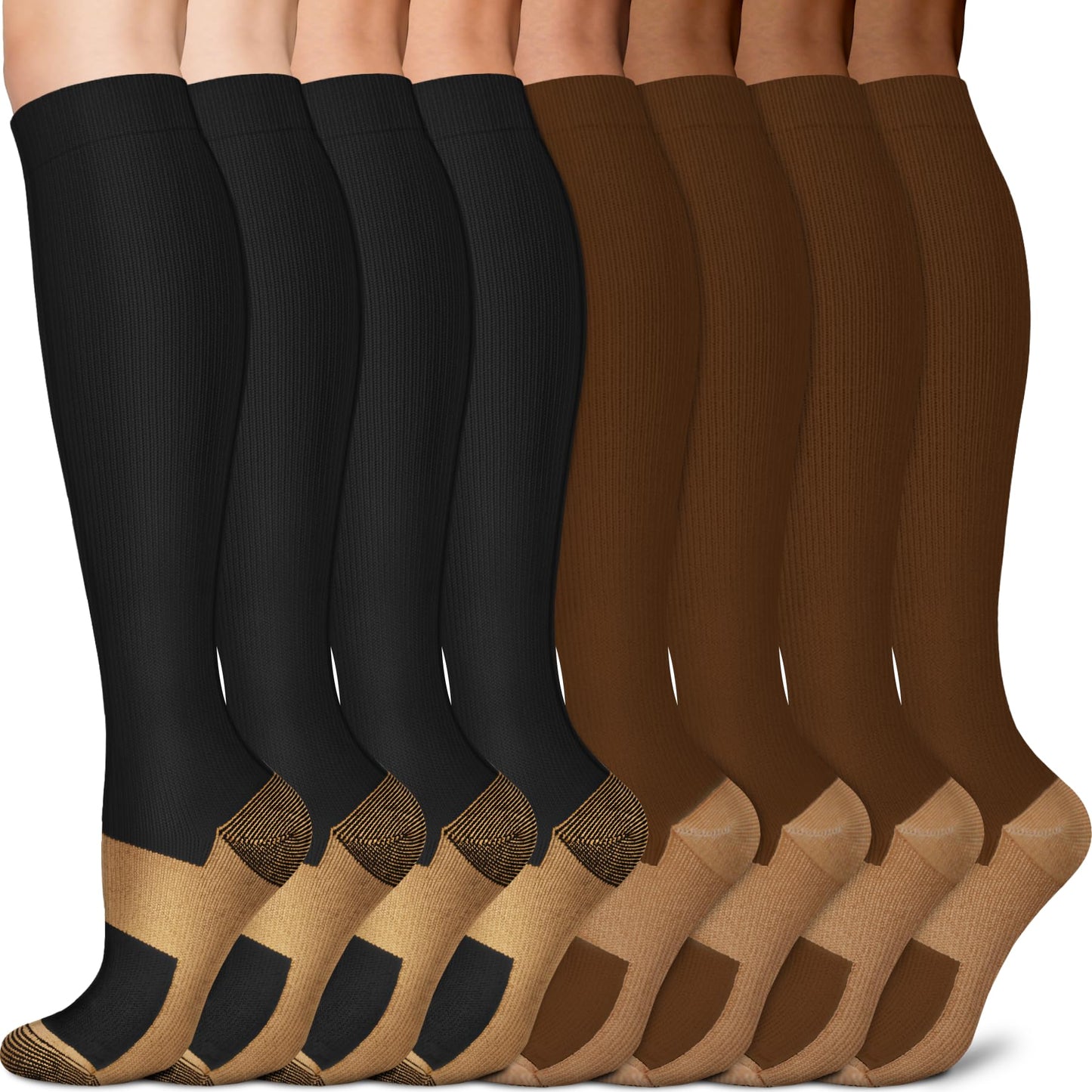 Sooverki Graduated Copper Compression Socks for Men & Women Circulation 8 Pairs 15-20mmHg - Best for Running Athletic Cycling