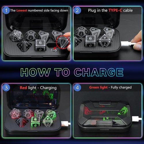 FONVGOGO Wireless Light Up Dice Set D and D RGB for Dungeons and Dragons,Cool LED DND Dice with Charging Box Rechargeable 7 Color Polyhedral Role Playing Dice for DND Gifts RPG(Astral Shard Black)