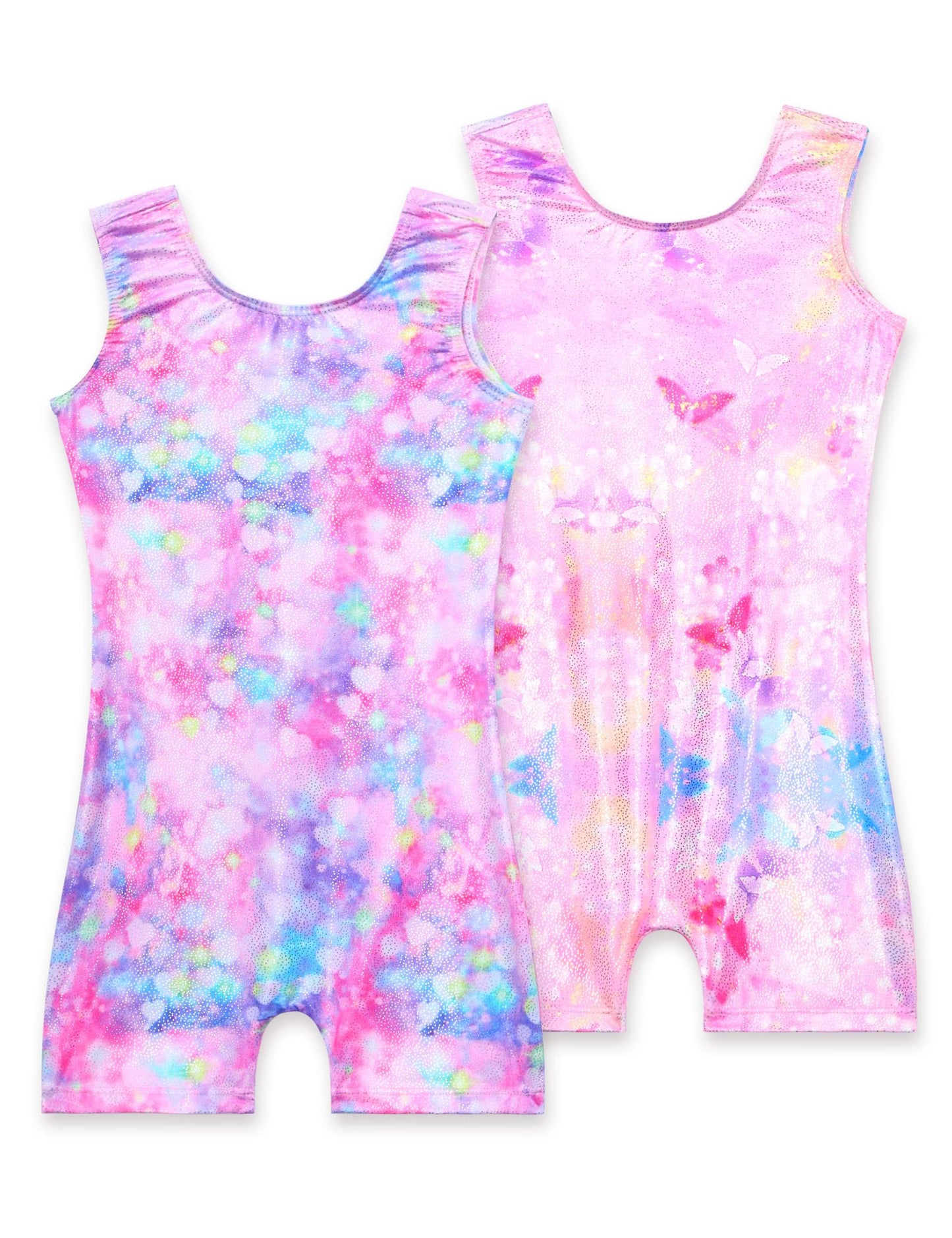 Nokecina Girls Gymnastics Leotards Size 5-6 Years Old Shiny Blue Pink Sleeveless Gym Outfits Biketards