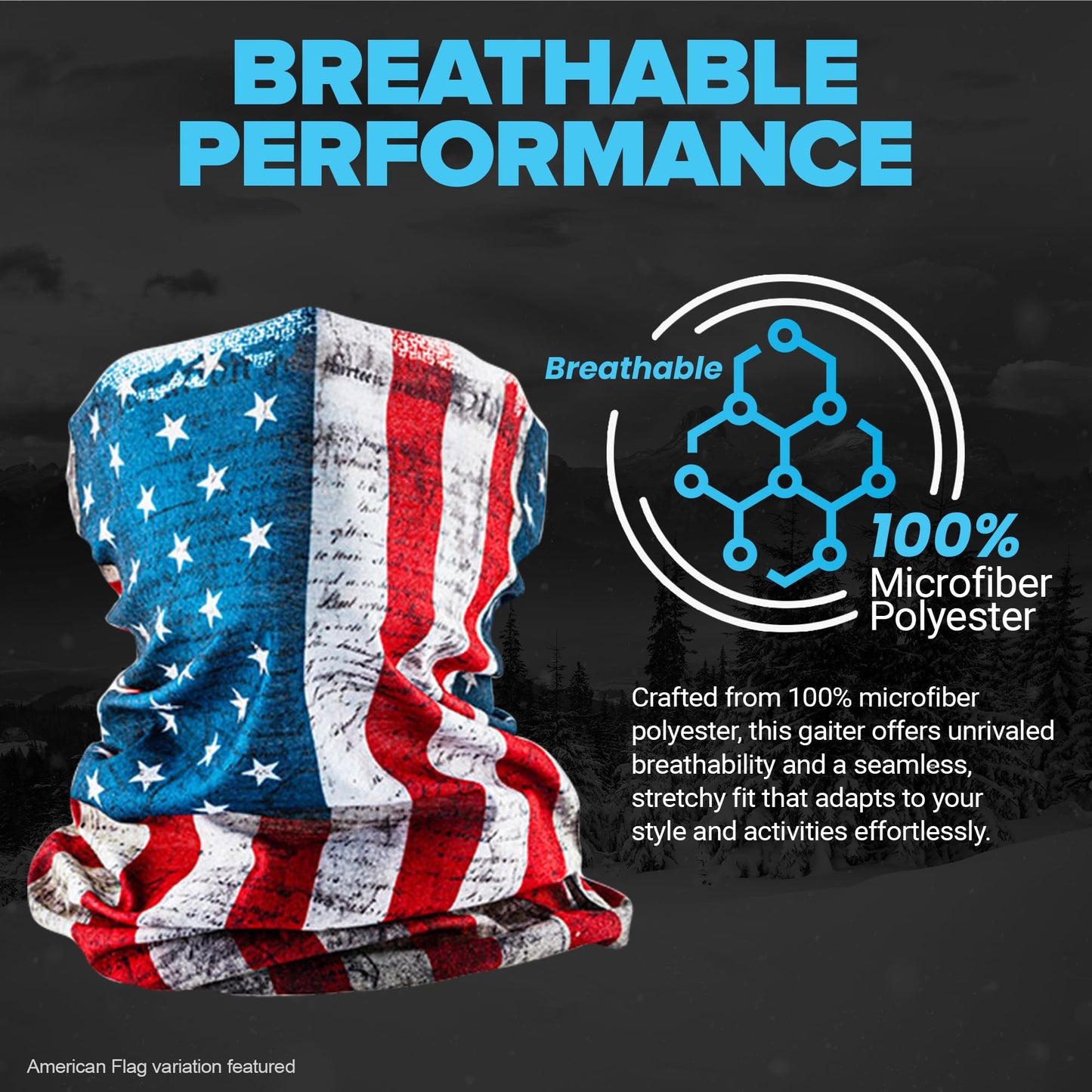 S A Company 5 Pack UV Face Shield Multipurpose Protector Neck Gaiter Elastic Face Mask Patriotic Design for Men, Blackout American Flag