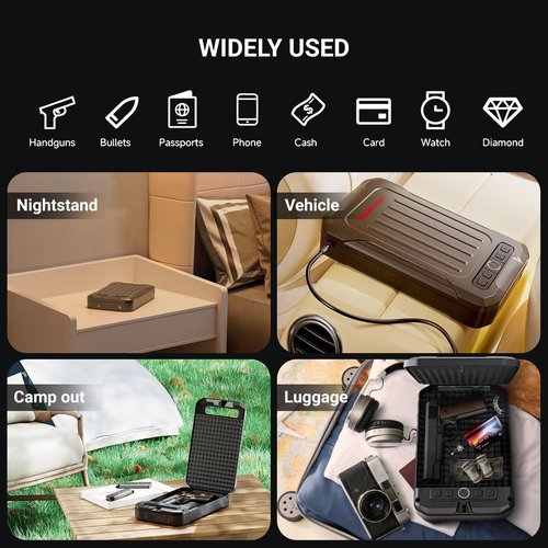 MAXSAFES Portable Pistol Safe Biometric Gun Safe with Keys Quick Access Smart Fingerprint Handgun Safe, Keypad for Cars, Travel, Nightstand, Bedside 20002-SF