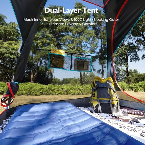 MOJEST Camping Tent 2 Person, Waterproof & Blackout Double Layer Pop Up Outdoor Tent for Park, Picnic, Travel, Portable and Easy Setup, Lake Mist