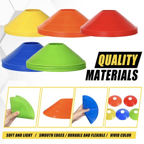MIVERYEA 25/50 Pack Disc Cones for Sports Drills, Agility Training Cone for Soccer, Football, Basketball, Coaching, Practice Equipment with Carry Bag and Holder, 5 Color