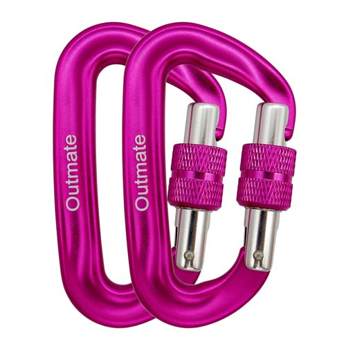 Outmate 12kN 3.2"x2" Heavy-Duty Carabiner Clips - Durable, Lightweight Aluminum Alloy Carabiners for Hiking, Camping, Keychains, Dog Leashes, Hammocks & More(Screw gate,2 Pink)