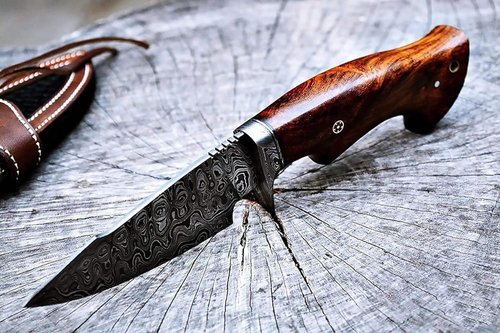BIGCAT ROAR Predator Hunter - Patented Handmade Damascus Steel Fixed Blade Hunting Knife 10" - Walnut Wood Handle & Leather Sheath - Bushcraft Outdoor, Skinning & Survival Knife - Collector Men Gifts