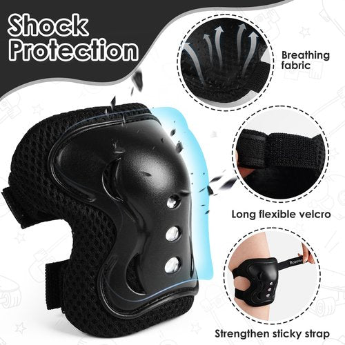 Kids/Youth Knee Pad Elbow Pads Guards Protective Gear Set for Roller Skates Cycling BMX Bike Skateboard Inline Skatings Scooter Riding Sports (Black, Small (3-8 years))