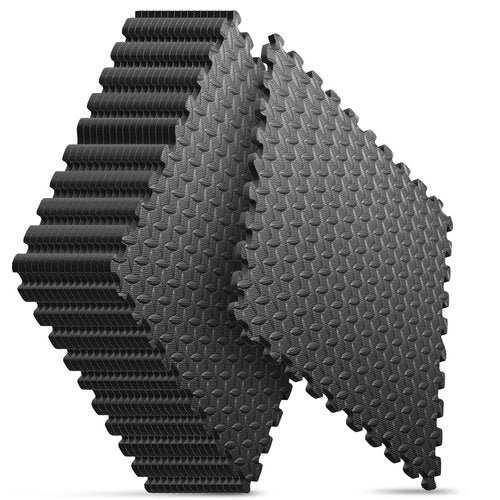 Home Gym Mat, Puzzle Exercise Mat, EVA Interlocking Foam Floor Tiles for Home Workout Equipment and Kids' Play Areas - Black, 24 in x 24 in x ½ in - 16 Tiles (Black, 16 Pack, 64 SQ FT)