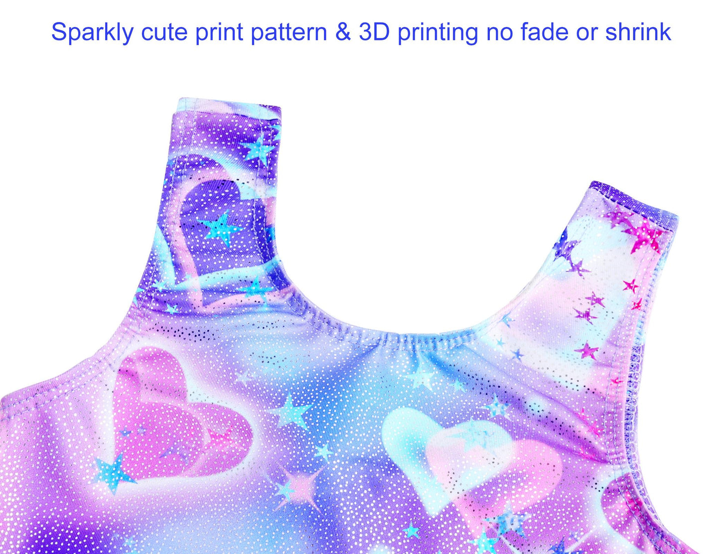Domusgo Leotard for Girls Gymnastics Size 8-9 Shiny Purple Blue Hearts Sparkle One Piece Durable Athletic Activewear