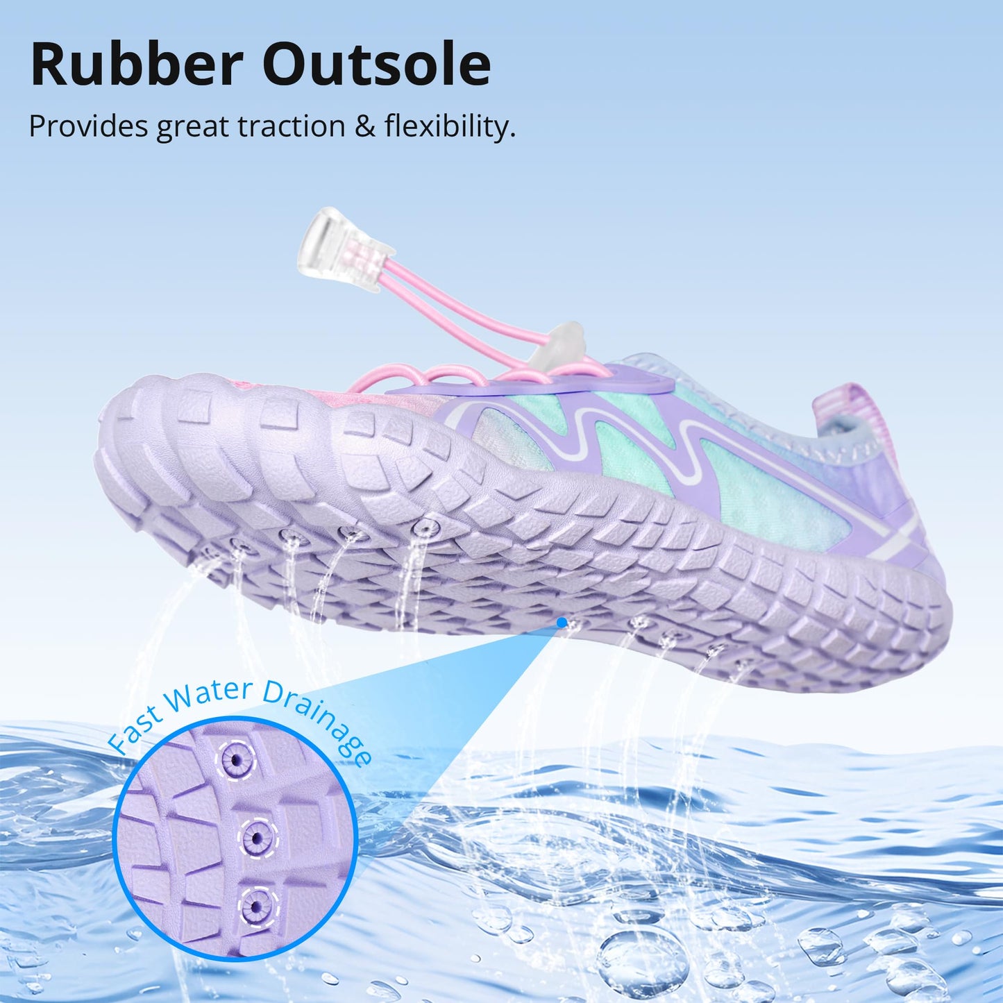 Stelle Kids Water Shoes Quick Dry Barefoot Drawstring(Mermaid Ombre,13ML)