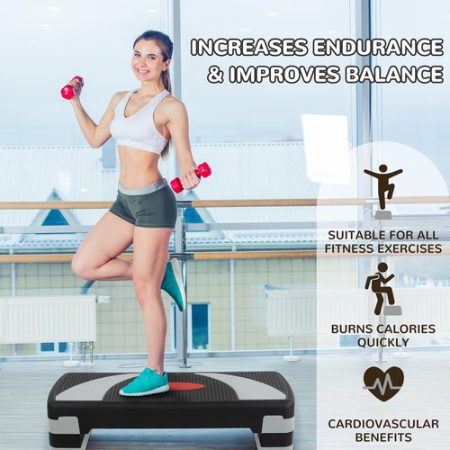 Aurorafy Step Aerobic Platform with 3 levels Adjustable Height, 4 Stackable Risers, 31 Inch Fitness Training Exercise Step, Workout Stepper for Home Gym, Cardio Strength, Black/Red
