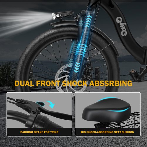 Qlife Triker Electric Bike, Peak 750W Brushless Motor Folding Trike Ebike, 468Wh Removable Battery, Step-Thru 3 Wheel Electric Bicycle, Up to 50 Miles, 20 Tire Tricycle for Adults Black