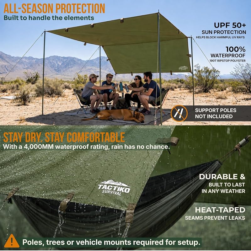 10x10 Ft Waterproof Camping Tarp Shelter for Backpacking & Hiking