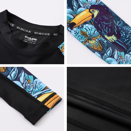HUGE SPORTS Men's Splice UV Sun Protection UPF 50+ Skins Rash Guard Long Sleeves(HeyToucan, XL)