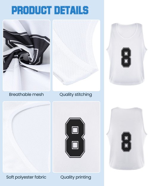 Silkfly 24 Pack Pinnies Scrimmage Vests Youth Team Practice Vests Numbered Mesh Soccer Practice Jersey Training Vest(Black, White)
