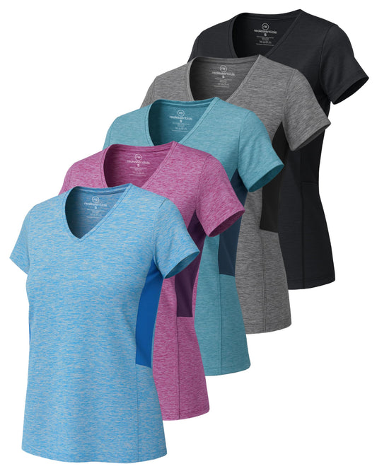 5 Pack Womens Dry Fit V Neck Workout Tops Athletic T Shirts Gym Yoga Tees