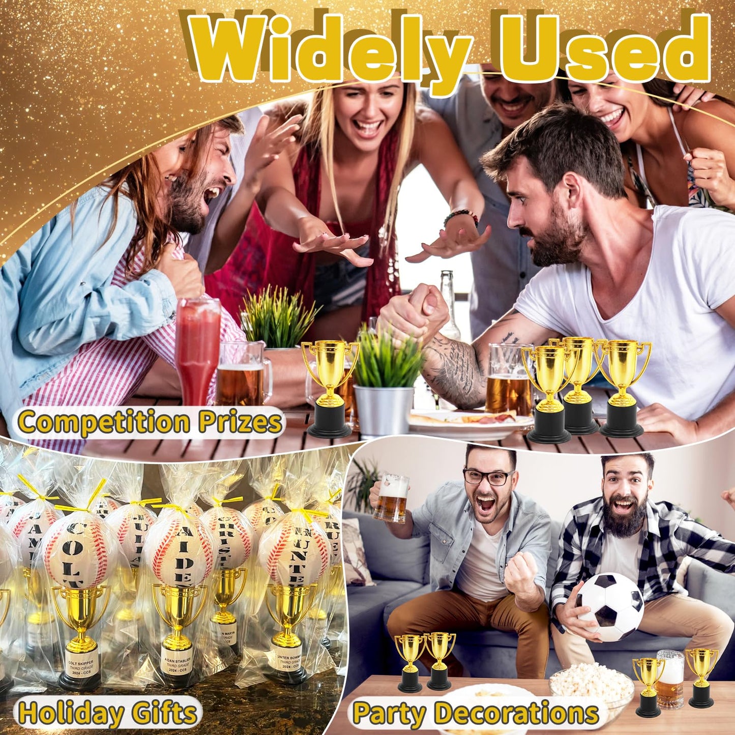 Jizvxe 8 Pack Mini Gold Trophies Award Cups,Gold Participation Trophy Cups,Plastic Gold Trophy for Props,Party Favors,Rewards,Sports,Competitions,Winning Prizes (4 in)