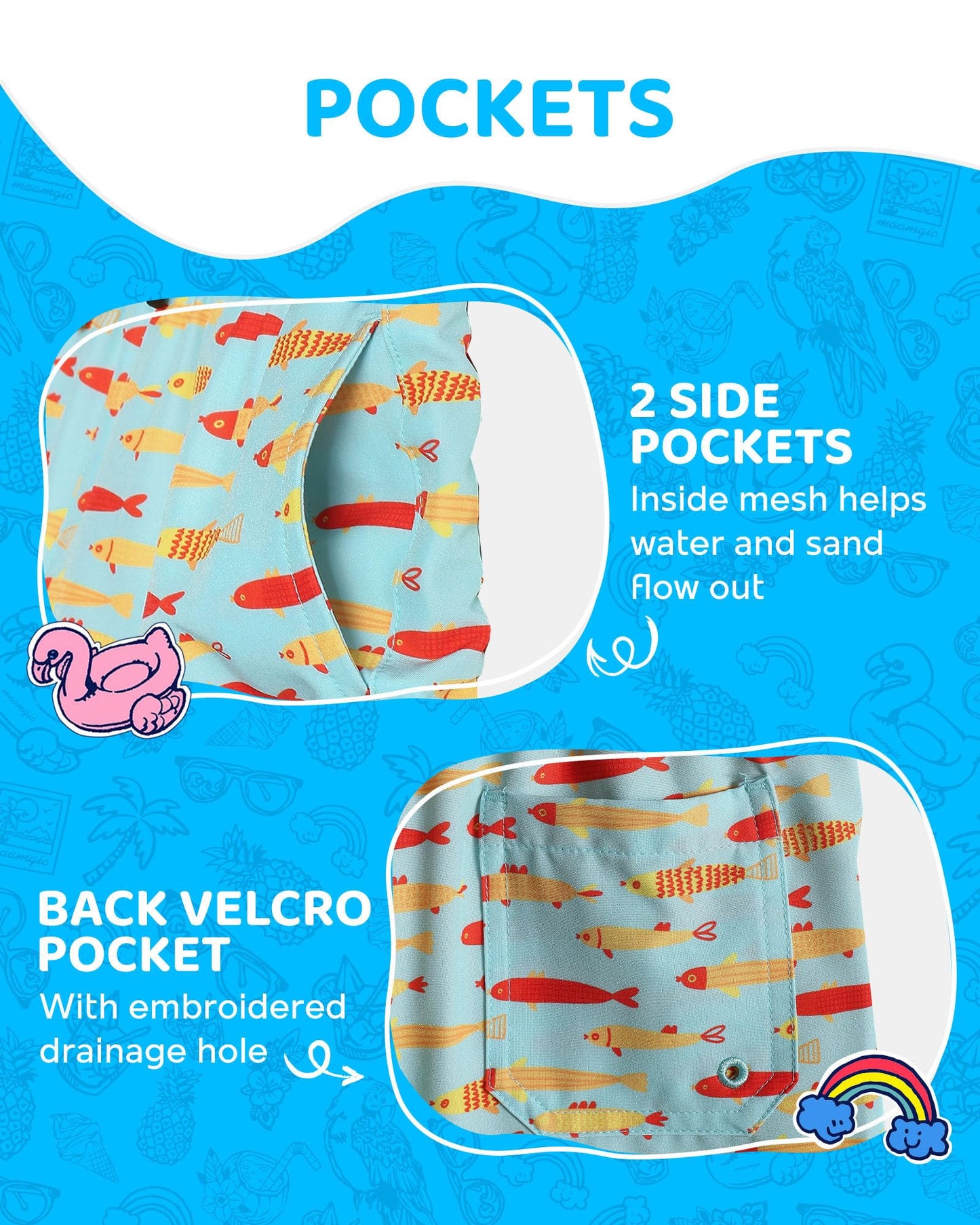 maamgic Boys Swim Trunks with Compression Liner Toddler Boy Swimsuit Quick Dry 4-Way Stretch Swimming Trunks Fishes Lake Green 10-12 Years