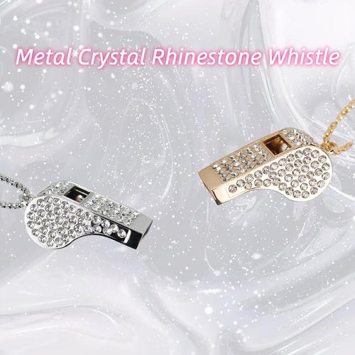 ARCSTILL Metal Rhinestone Lanyard Whistle Bling Crystal Loud Sound with Chain Whistle for Coaches, Referee, Teachers, Police, Lifeguard, Emergency, Sports, Adults (Gold)