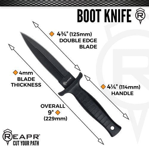 Reapr Boot Knife – 4.75″ Double-Edge 420 Stainless Knife with Black Oxide, Hi-Grip Fiberglass Handle & Nylon Sheath