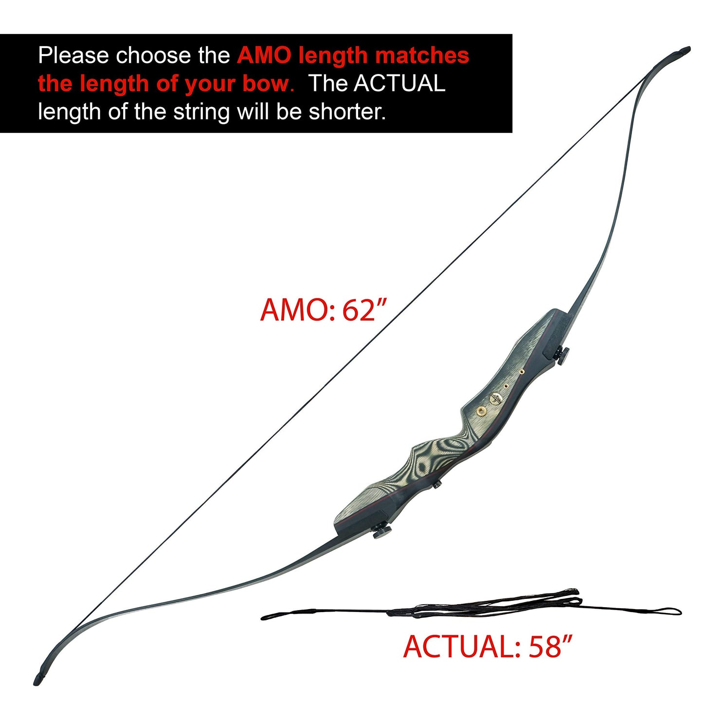 SAS Southland Archery Supply B-55 Dacron Replacement Traditional Recurve Bow String - Made in USA - 12, 14, 16 Strands - 44-70 in Sizes (AMO 50 in (Actual 46 in), Black 12 Strands (Bows Upto 40 lbs)