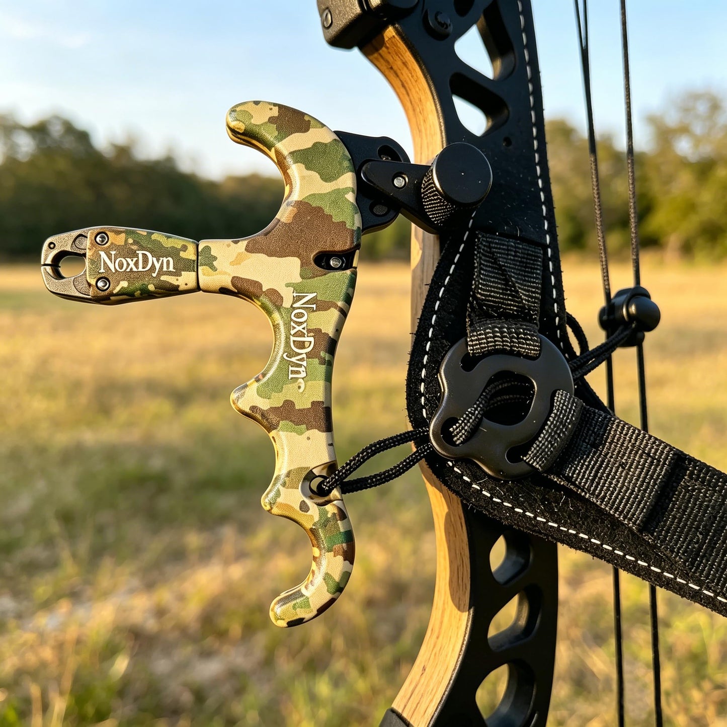 NoxDyn Archery Bow Release for Compound Bow, 4-Finger Adjustable Sensitivity Thumb Release Aid, 360° Rotatable Head for Hunting and Target Practice