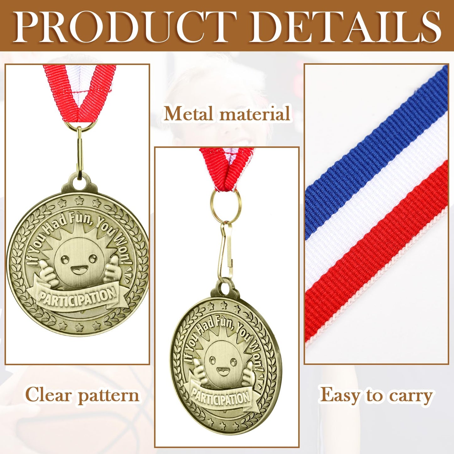 Loetere 12 Pcs Participant Award Medal with Neck Ribbon 2 Inches Metal Participation Medals Trophy for Adults Sports Competition Tournaments Event Team Prize Party Favors Decor(Classic)