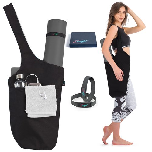Zenifit Yoga Mat Bag ??Versatile Yoga Bag with Mat Straps & Storage Pockets, Holds Yoga & Pilates Mats, Lightweight & Durable, Full Black