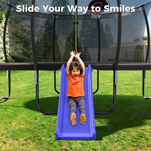 Lyromix Universal Plastic Trampoline Slide for 8-16FT, Heavy Duty Outdoor Slide for Trampoline, Safe Trampoline Ladder for Kids 6+, 220 LBs Capacity, Blue