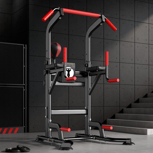 soges Pull Up Bar Dip Station, Power Tower with Boxing Speed Ball & Spinning Target, Adjustable Height Dip Stand Strength Training Fitness Workout Station, Assistive Trainer Pull Up Stand