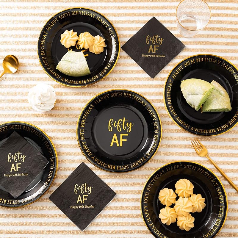 50th Birthday Plates 9 In - Gold Foil 50th Anniversary Party, BPA-Free 50 Ct